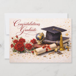Elegant Graduation Card with Red Roses シーズンカード
