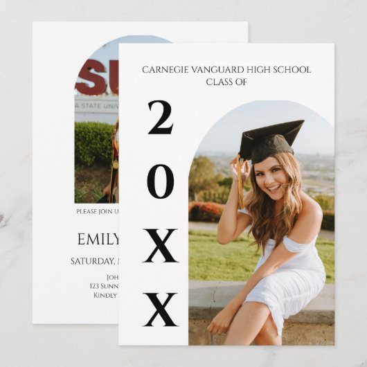 Elegant Graduation modern 招待状 (正面/裏面)