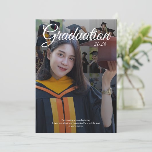 Elegant Graduation Party 2026 Photo Collage 招待状 (スタンド正面)