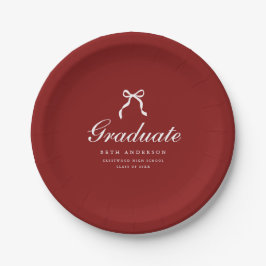 Elegant Graduation Party Wine Red Coquette Bow ペーパープレート