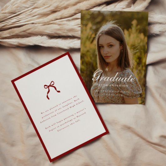 Elegant Graduation Photo Coquette Wine Red 案内状