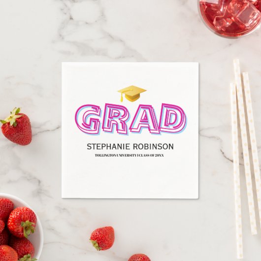 Elegant Graduation Tassel White Napkins スタンダードカクテルナプキン (インサイチュ)