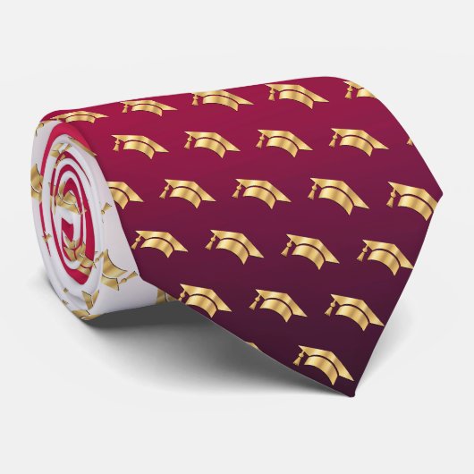 Elegant Graduation Tie Gold Mortarboard Pattern ネクタイ (ロール)