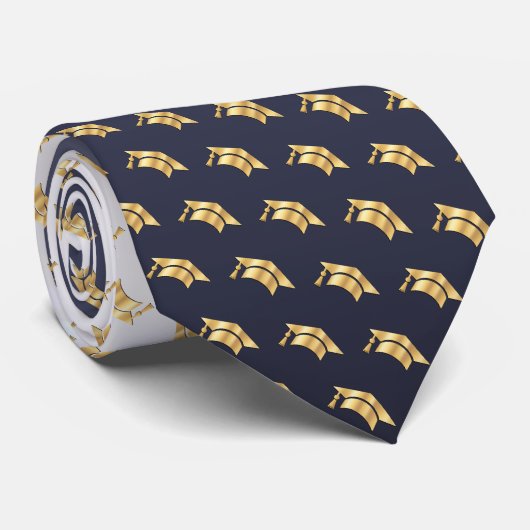 Elegant Graduation Tie Gold Mortarboard Pattern ネクタイ (ロール)