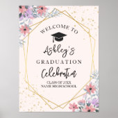 Elegant Graduation with Purple Flowers Theme ポスター (正面)