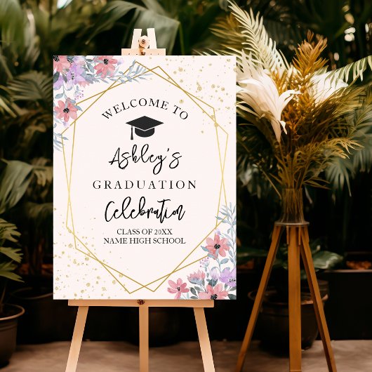 Elegant Graduation with Purple Flowers Theme ポスター
