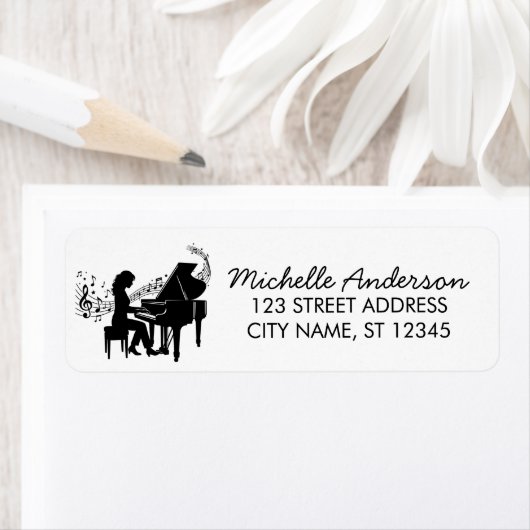 Elegant Grand Piano Music Notes Return Address     ラベル (インサイチュ)
