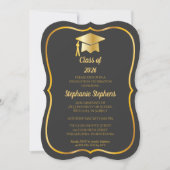 Elegant Graphite | Gold Cap Graduation Party 招待状 (正面)