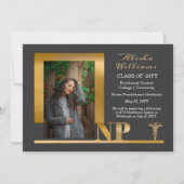 Elegant Graphite Gold NP Nurse Practitioner Gradua 案内状 (正面)