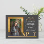Elegant Graphite Gold NP Nurse Practitioner Gradua 案内状 (スタンド正面)