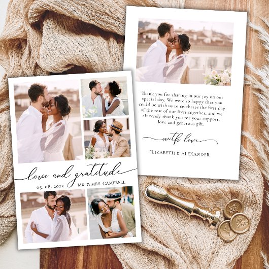 Elegant Gratitude Script 6 Photo Collage Wedding サンキューカード