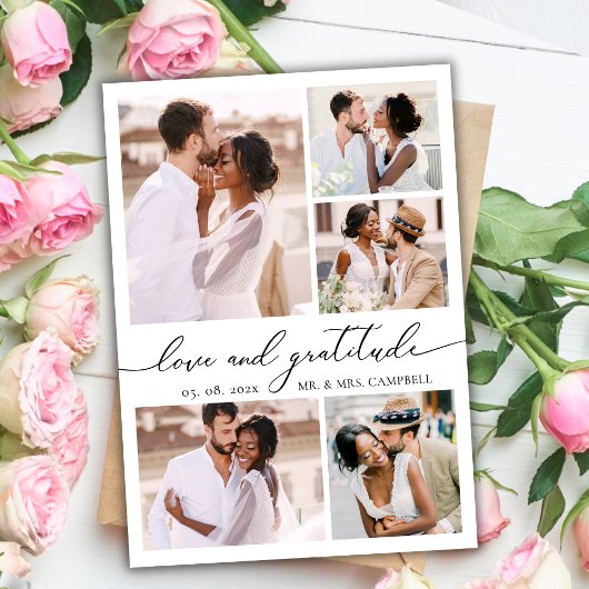  Elegant Gratitude Script 6 Photo Collage Wedding  サンキューカード