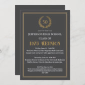Elegant Gray 50 Year Class Reunion Laurel Wreath 招待状 (正面/裏面)