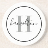 Elegant Gray Black Round Custom Monogram Initial コースター (正面)