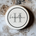Elegant Gray Black Round Custom Monogram Initial コースター<br><div class="desc">Elegant round personalized beverage drink coaster design features a classic custom serif monogram initial in pewter gray with your last name / surname in modern black calligraphy script against a clean white background. A simple black circle frames the design. Color scheme can be customized to coordinate perfectly with your home...</div>