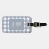 Elegant Gray Blue Gingham Monogram ラゲッジタグ (正面横)