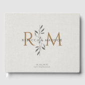 Elegant Gray Botanical Monogram Wedding ゲストブック (正面)