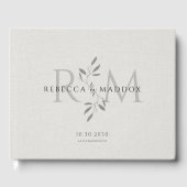 Elegant Gray Botanical Monogram Wedding ゲストブック (正面)
