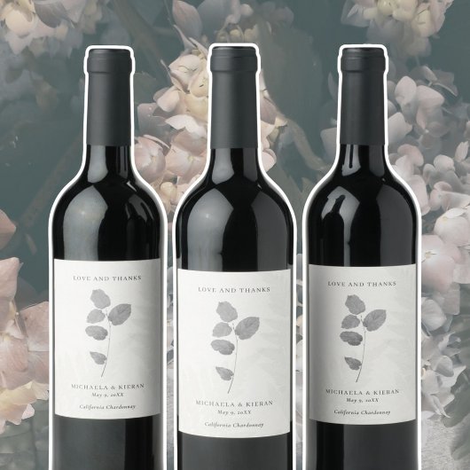 Elegant Gray Botanical Thank You Wedding  ワインラベル
