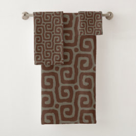 Elegant Gray &Brown Abstract Pattern  バスタオルセット
