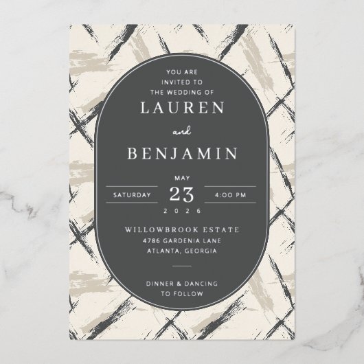 Elegant Gray Brushstroke Wedding Invitation 箔招待状 (正面)