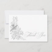 Elegant Gray Chinoiserie Nature & Birds Wedding サンキューカード (正面)