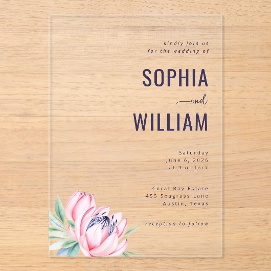 Elegant Gray Floral Wedding Invitation アクリル招待状 (正面)