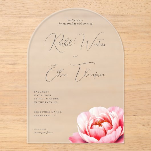 Elegant Gray Floral Wedding Invitation アクリル招待状 (正面)