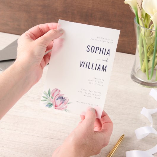 Elegant Gray Floral Wedding Invitation ベラム紙招待状 (ポータブル)