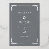 Elegant Gray Floral Wedding Invitation 箔招待状 (正面)