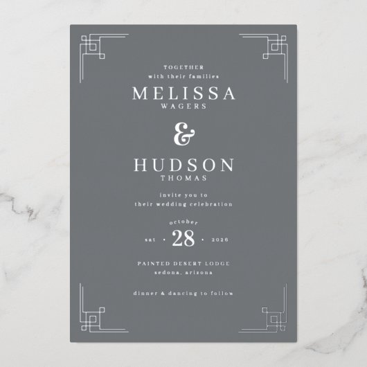 Elegant Gray Geometric 箔招待状 (正面)