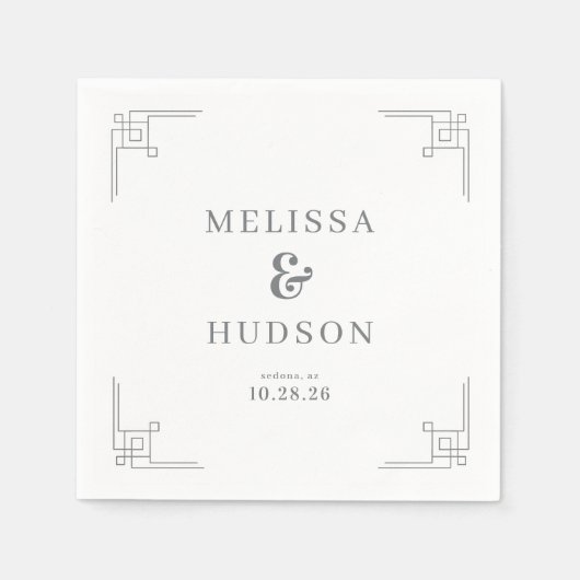 Elegant Gray Geometric Lines スタンダードカクテルナプキン (正面)