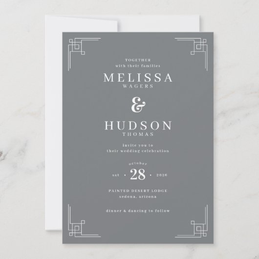 Elegant Gray Geometric Wedding Invitation 招待状 (正面)