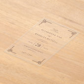 Elegant Gray Greek Key Wedding Invitations アクリル招待状 (レイダウン)