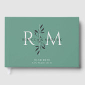 Elegant Gray Green Botanical Monogram Wedding ゲストブック (正面)