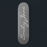 Elegant Gray Handwritten Script Name Custom スケートボード<br><div class="desc">This custom skateboard features your name in beautiful handwritten script lettering on a stylish charcoal gray background. Great gift idea.</div>