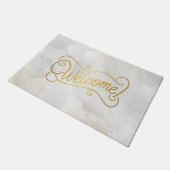 Elegant Gray Marble and Gold Script Welcome ドアマット (アングル)
