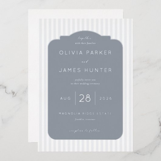 Elegant Gray Minimalist Wedding Invitations 箔招待状 (正面/裏面)