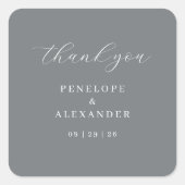 Elegant Gray Minimalist Wedding Thank You Sticker スクエアシール (正面)