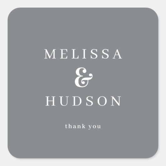 Elegant Gray Serif Wedding Thank You Sticker スクエアシール (正面)