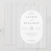 Elegant Gray Striped Wedding Invitation 招待状 (正面/裏面)