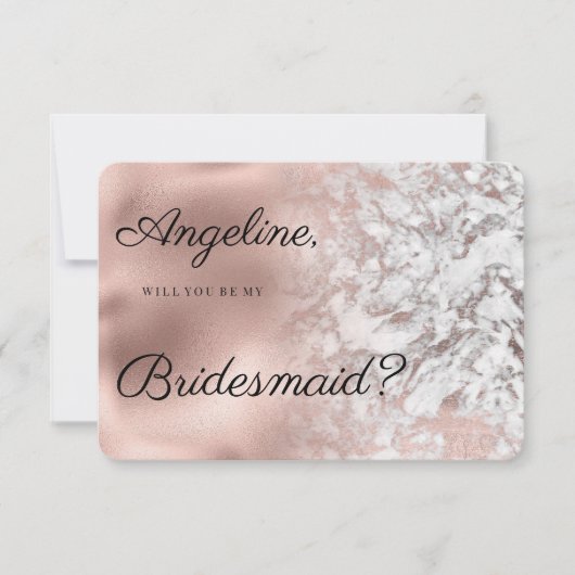 Elegant gray white rose gold marble Bridesmaid  招待状 (正面)