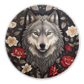 Elegant Gray Wolf Floral セラミックノブ (正面)