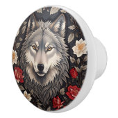 Elegant Gray Wolf Floral セラミックノブ (右)