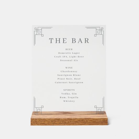 Elegant Grayscale Minimalist Bar Menu アクリルサイン (正面)
