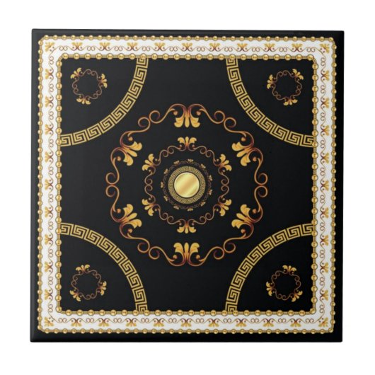 Elegant Greek Baroque Gold Frame Pattern luxury タイル (正面)