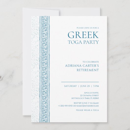 Elegant Greek Retirement Party in blue 招待状 (正面)