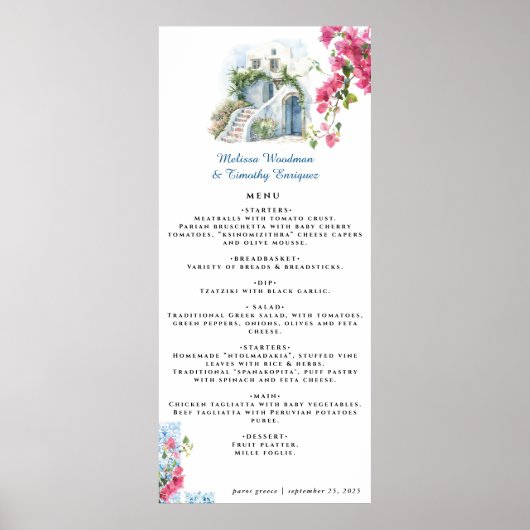 Elegant Greek Themed | Illustrated Wedding Menu ポスター (正面)