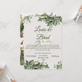 Elegant Green And  Beige Floral Wedding Invitation 招待状