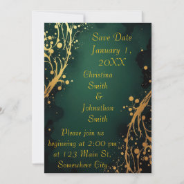Elegant Green and Gold Design Wedding Invitation 招待状